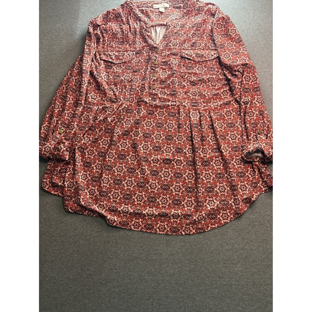 CB established 1962 Women XL Rust Geometric Medallion Boho Babydoll Tunic Top
